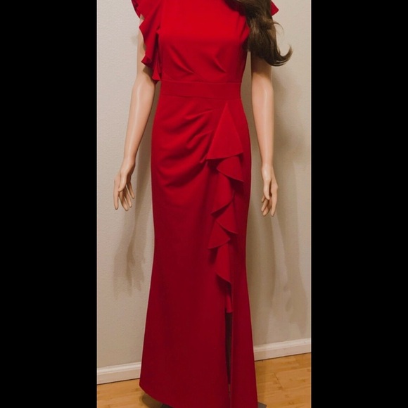 Chic Red Ruffle Gown - Picture 1 of 2